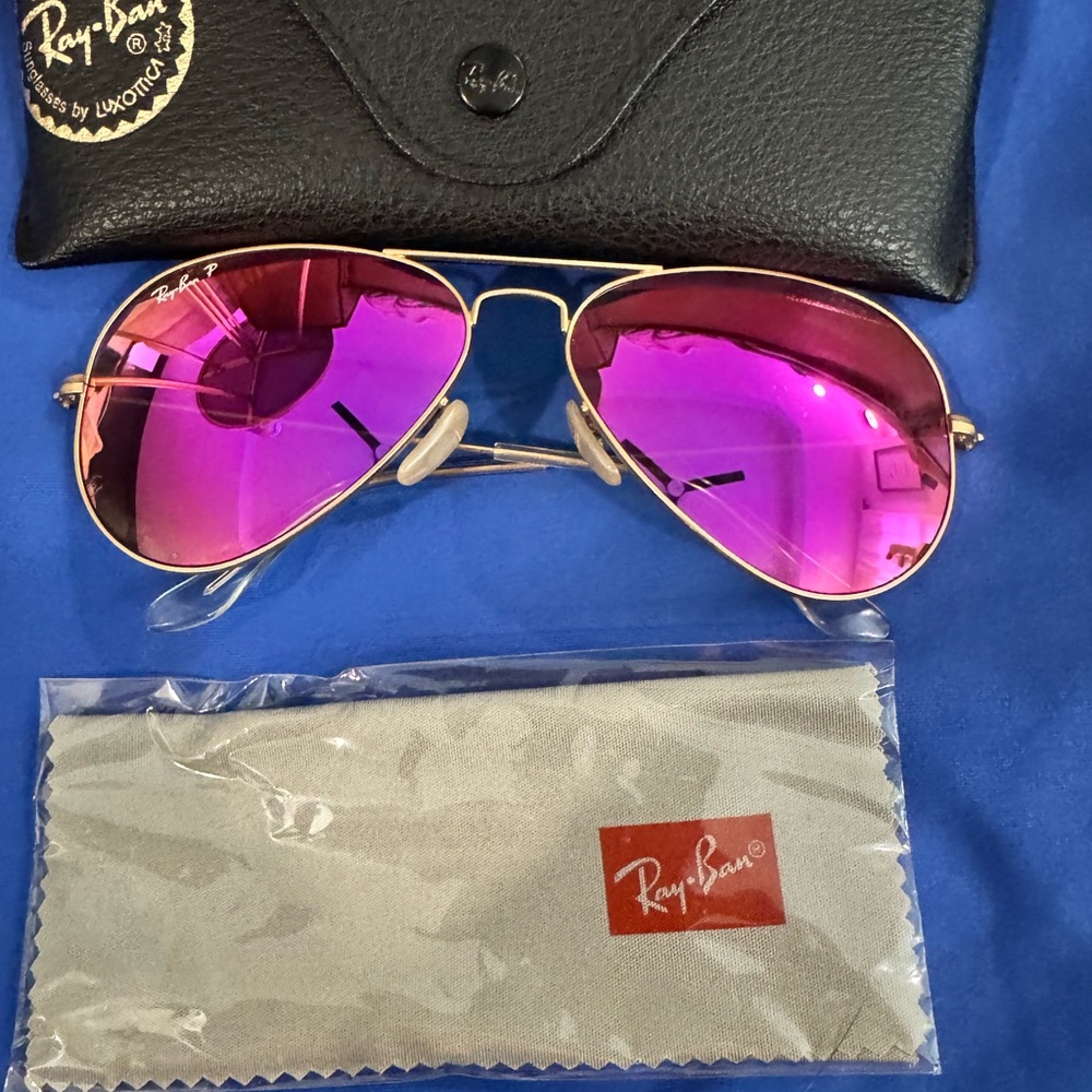 Ray-Ban Gold Aviator Sunglasses with Purple Lenses